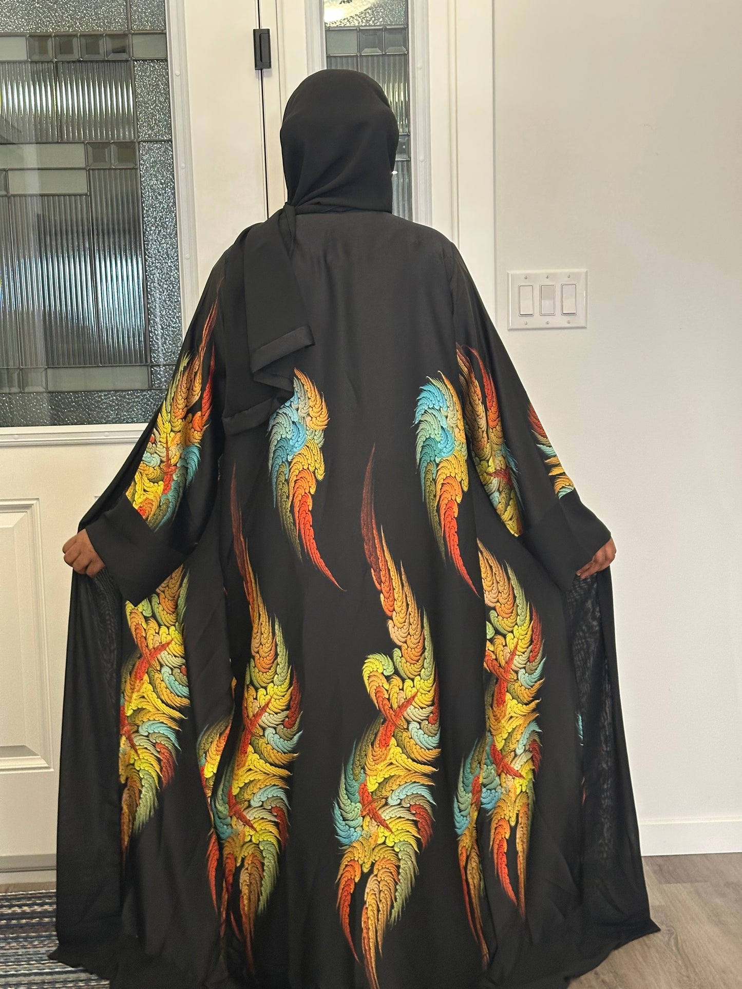 Satin print abaya -02