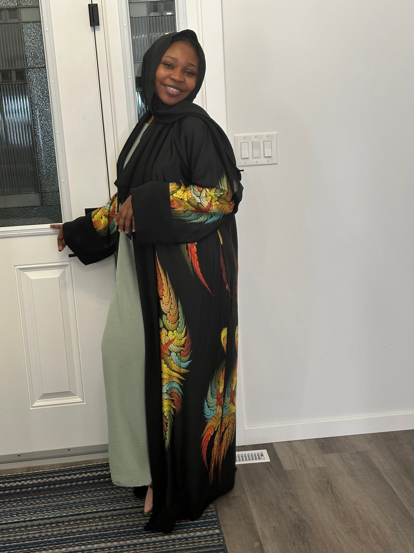 Satin print abaya -02