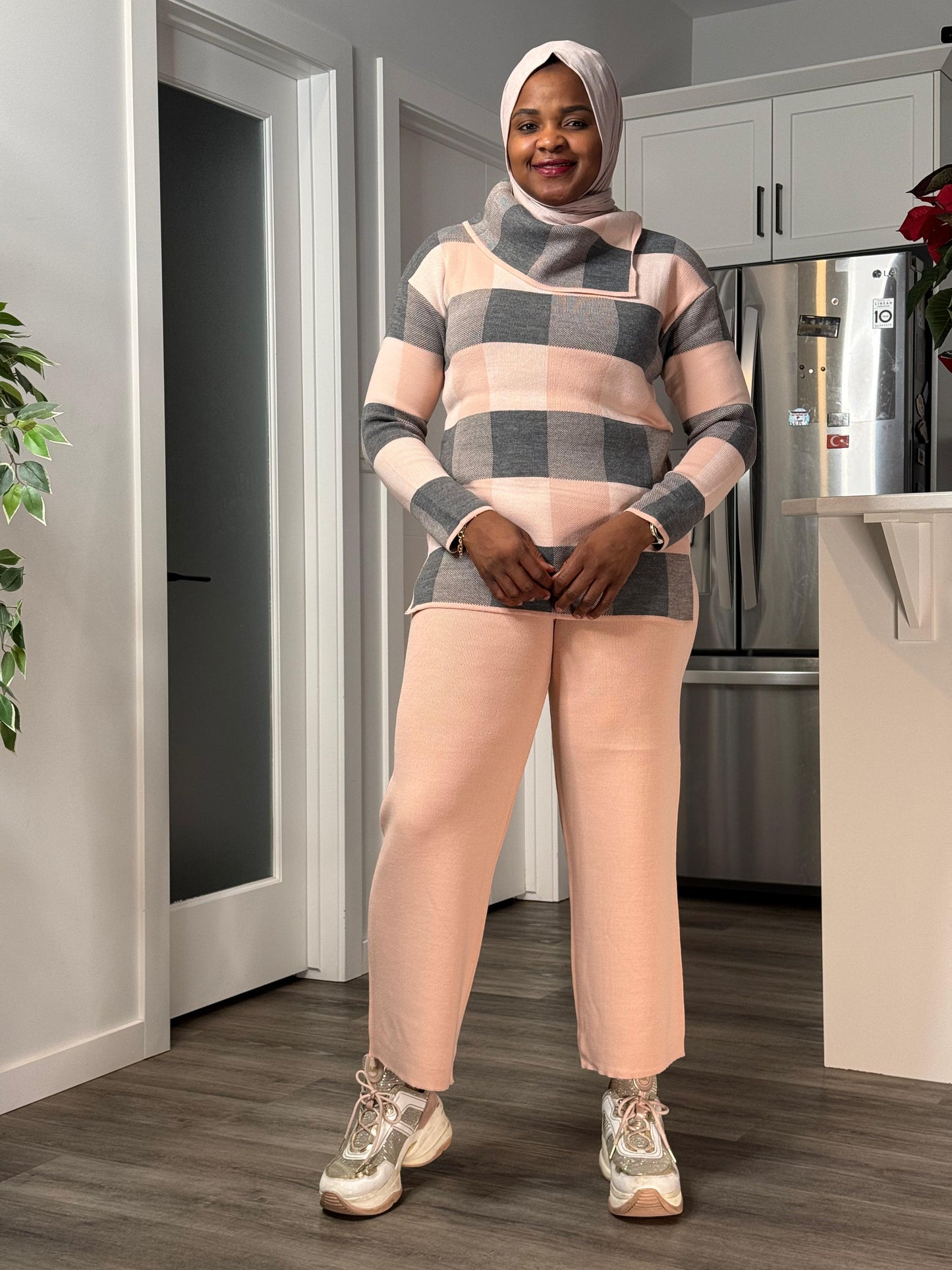 Checkered Co Ord Set - Creamy Peach