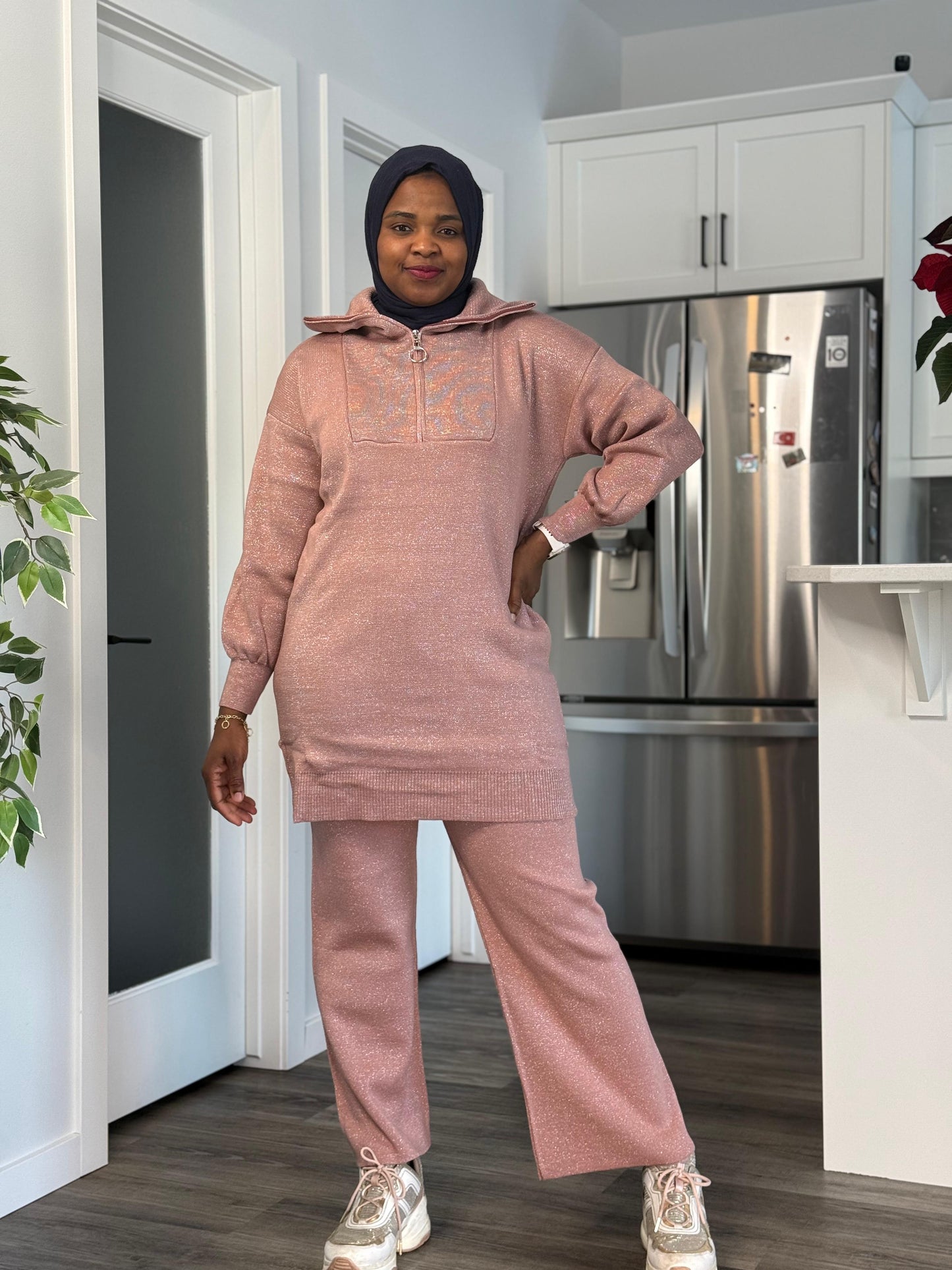 Shimmery Hooded Co Ord Set - Rose Pink