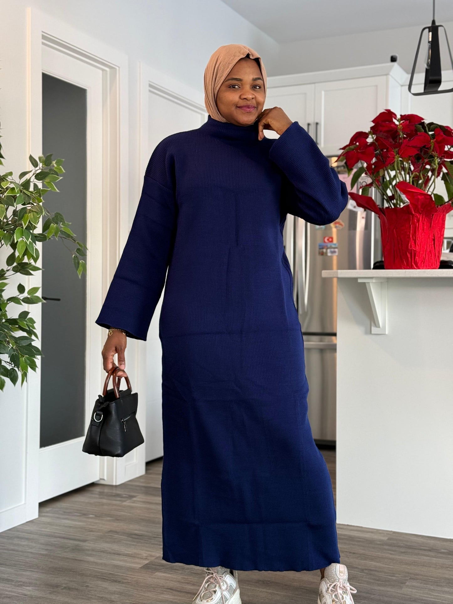 Free fit ribbed dress - Navy blue