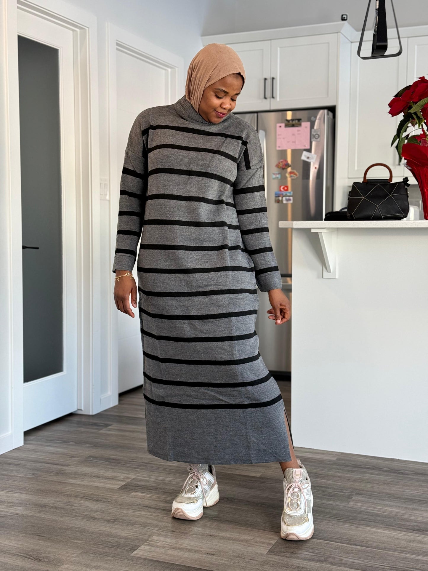 Stripe knit dress - Grey