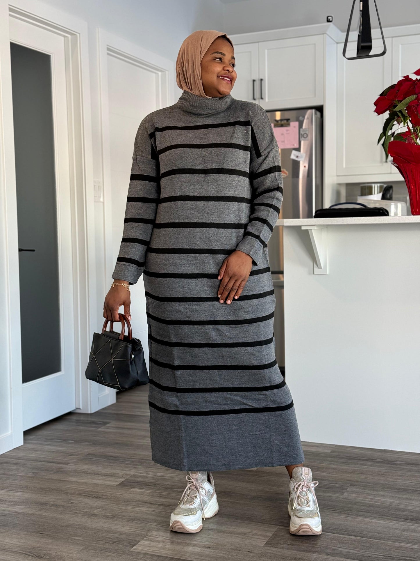 Stripe knit dress - Grey