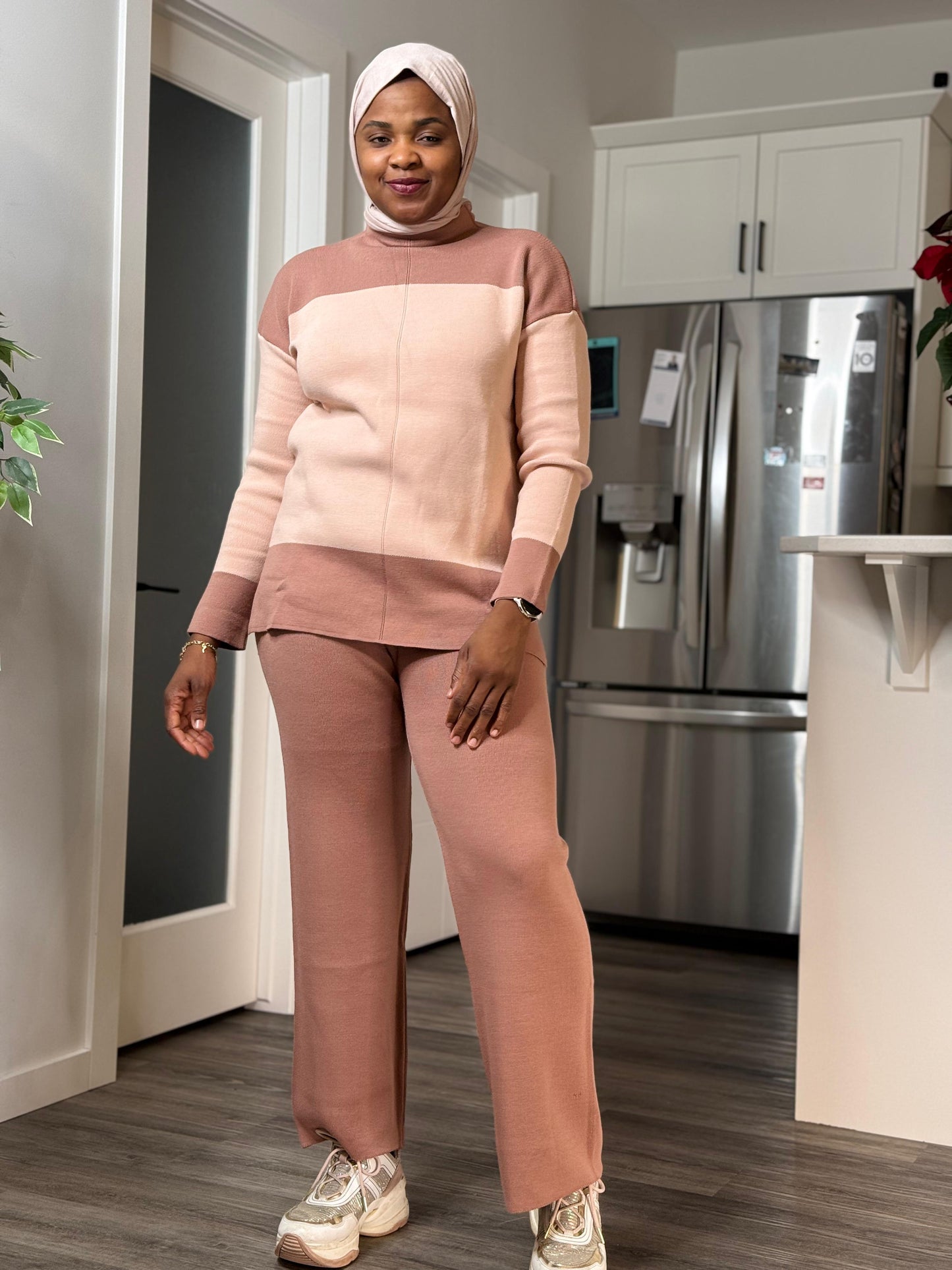 Two tone Co Ord Set - Dusty Pink mix